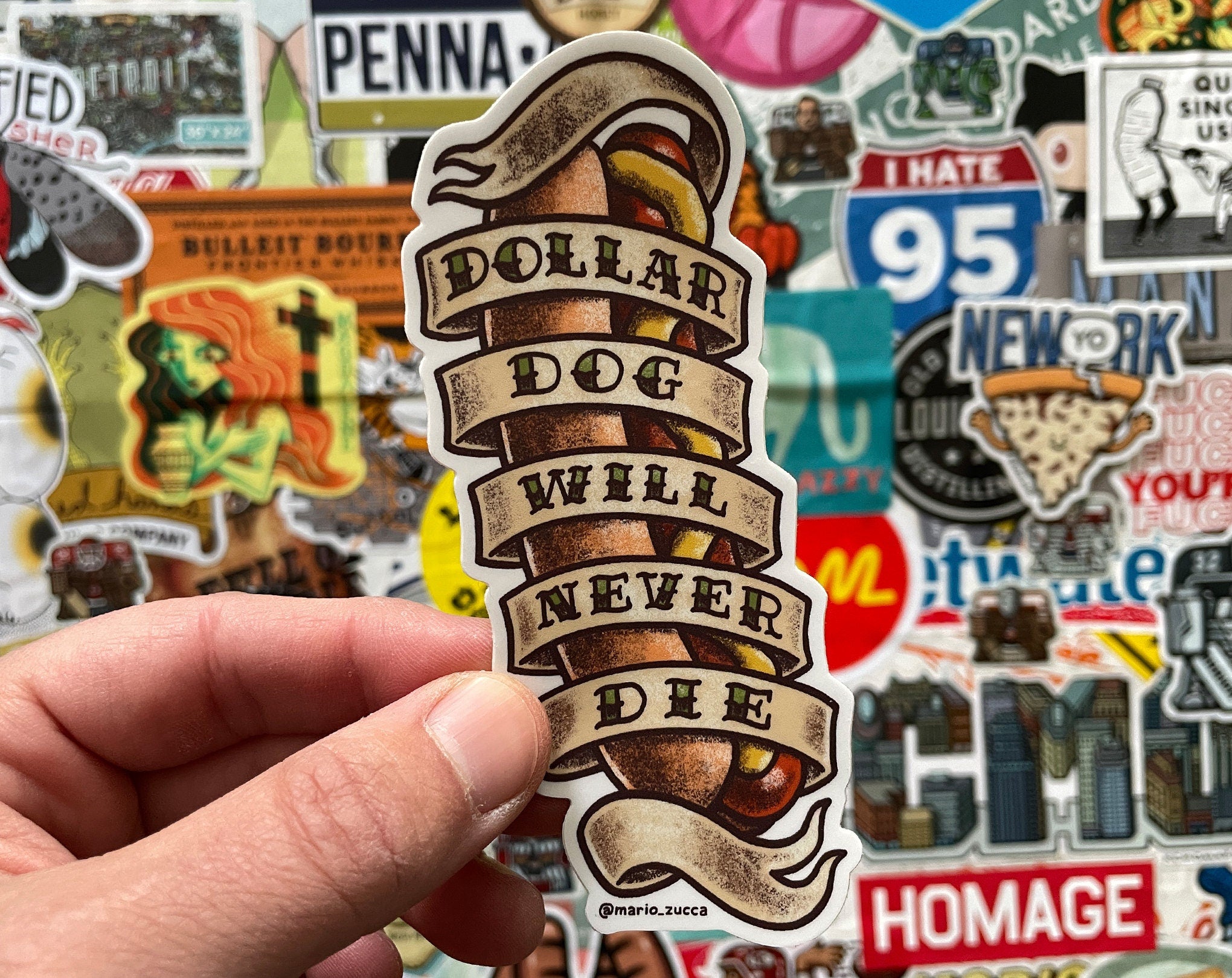 Dollar Dog Will Never Die Sticker
